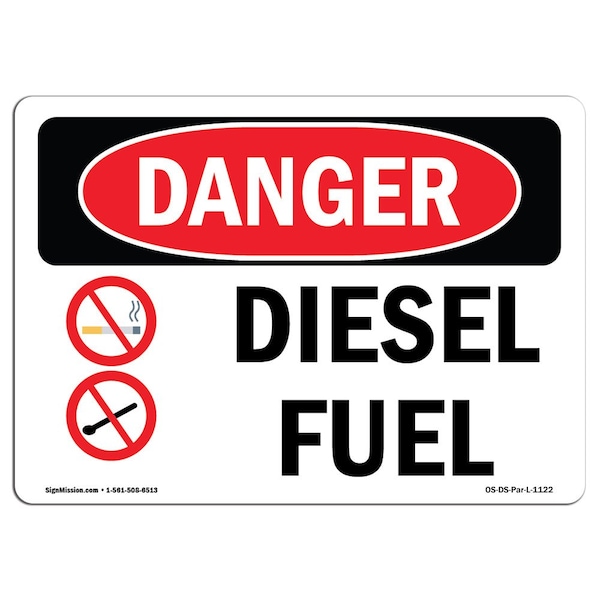 Safety Sign, OSHA Danger, 7" Height, 10" Width, Aluminum, Diesel Fuel, Landscape, L-1122